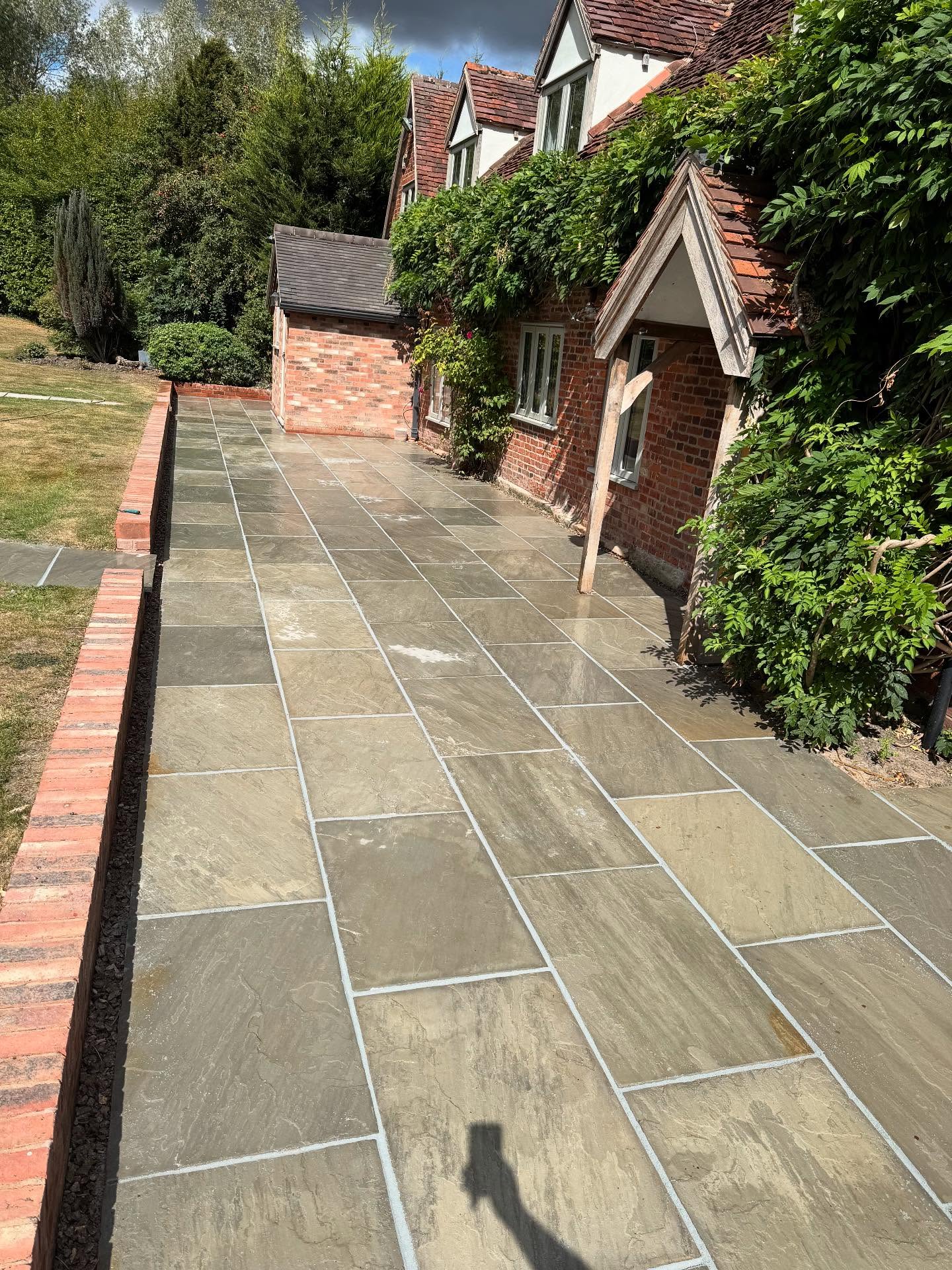 Close up of high-end porcelain patio stones perfectly laid